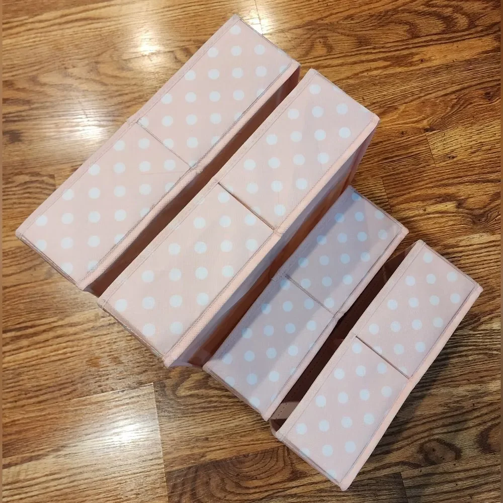 4 Piece Set Pink and White Polka-dot Fabric Drawer Organizers